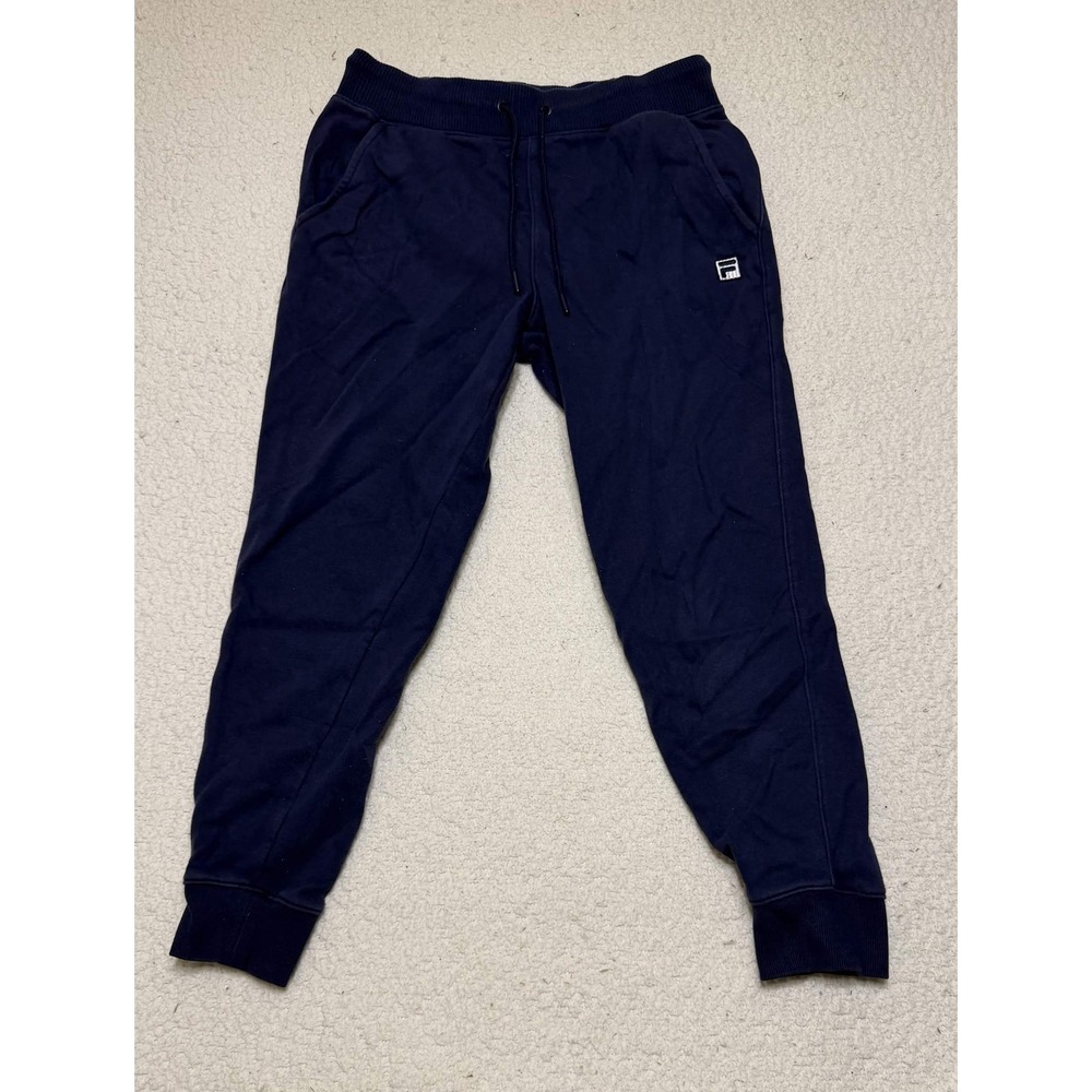 Fila Mens Pants Size M Sweatpants Navy Blue Fleece Solid Joggers Logo Pockets